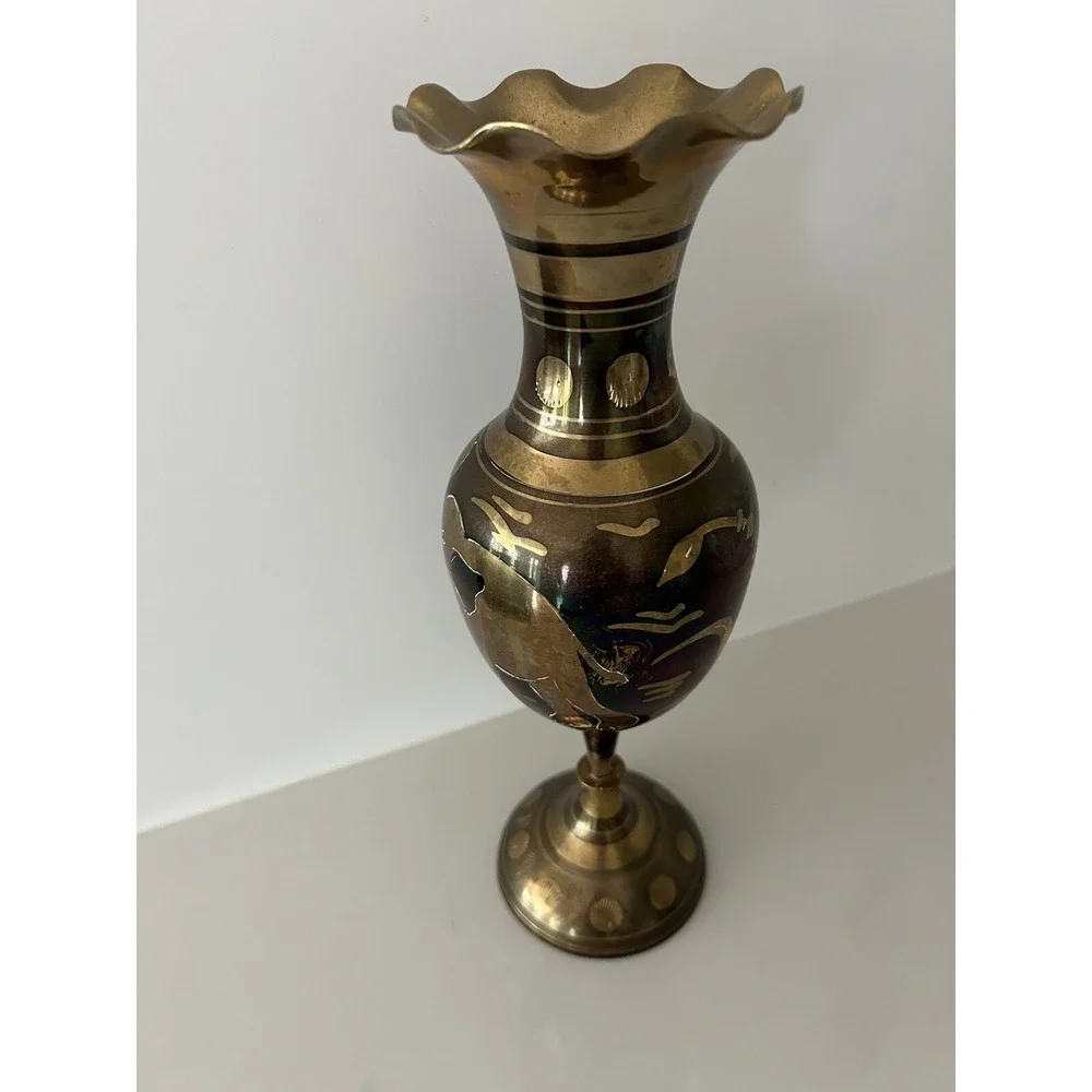 Vtg Brass Vase India 11